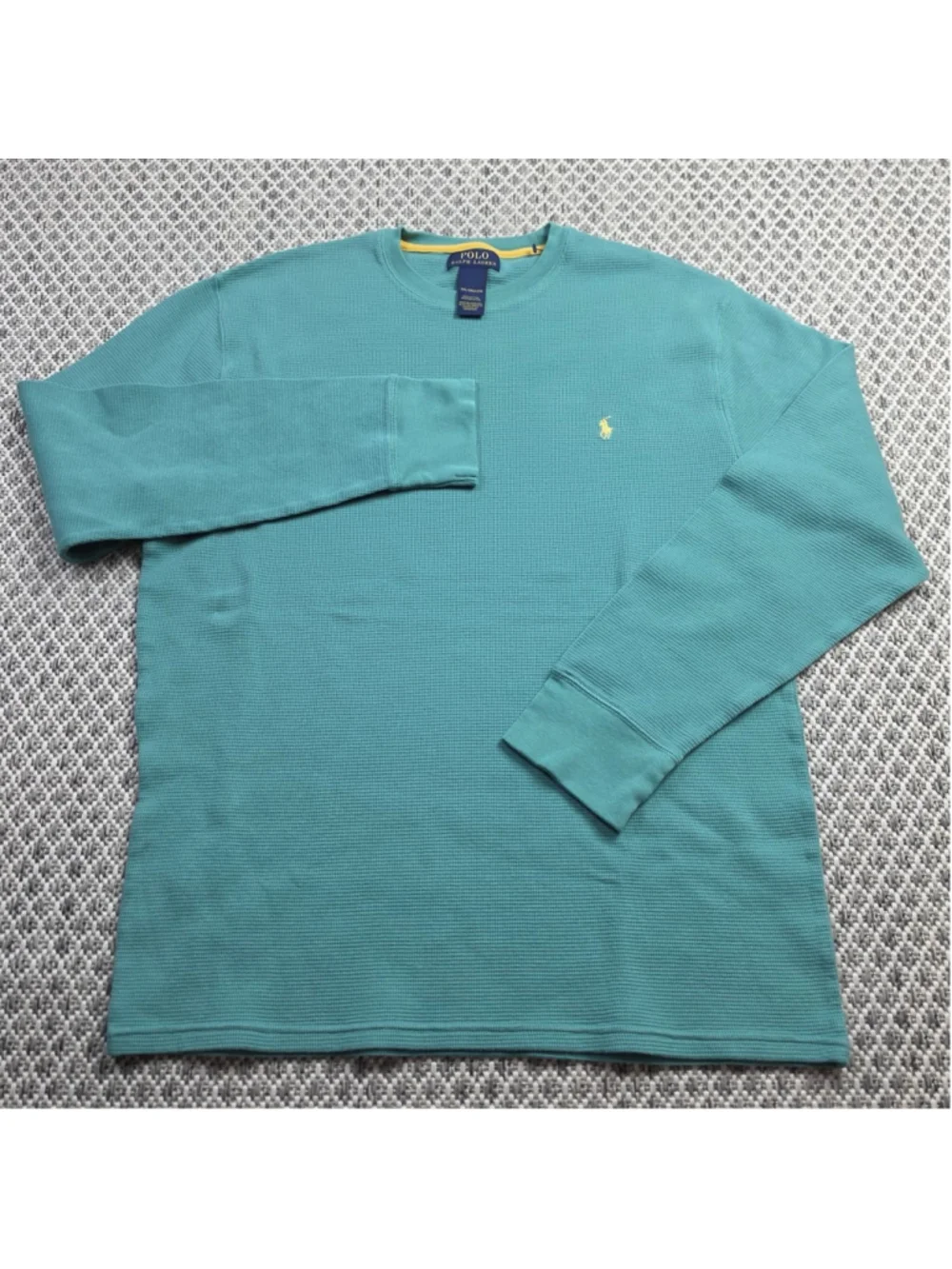 Polo Ralph Lauren Mens 2XL Waffle Knit Thermal Shirt Long Sleeve Teal Pony